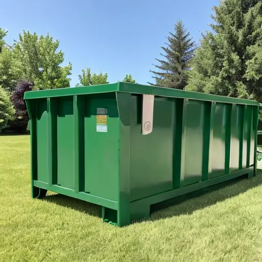 Roll-off dumpster on a lawn for a backyard cleanup